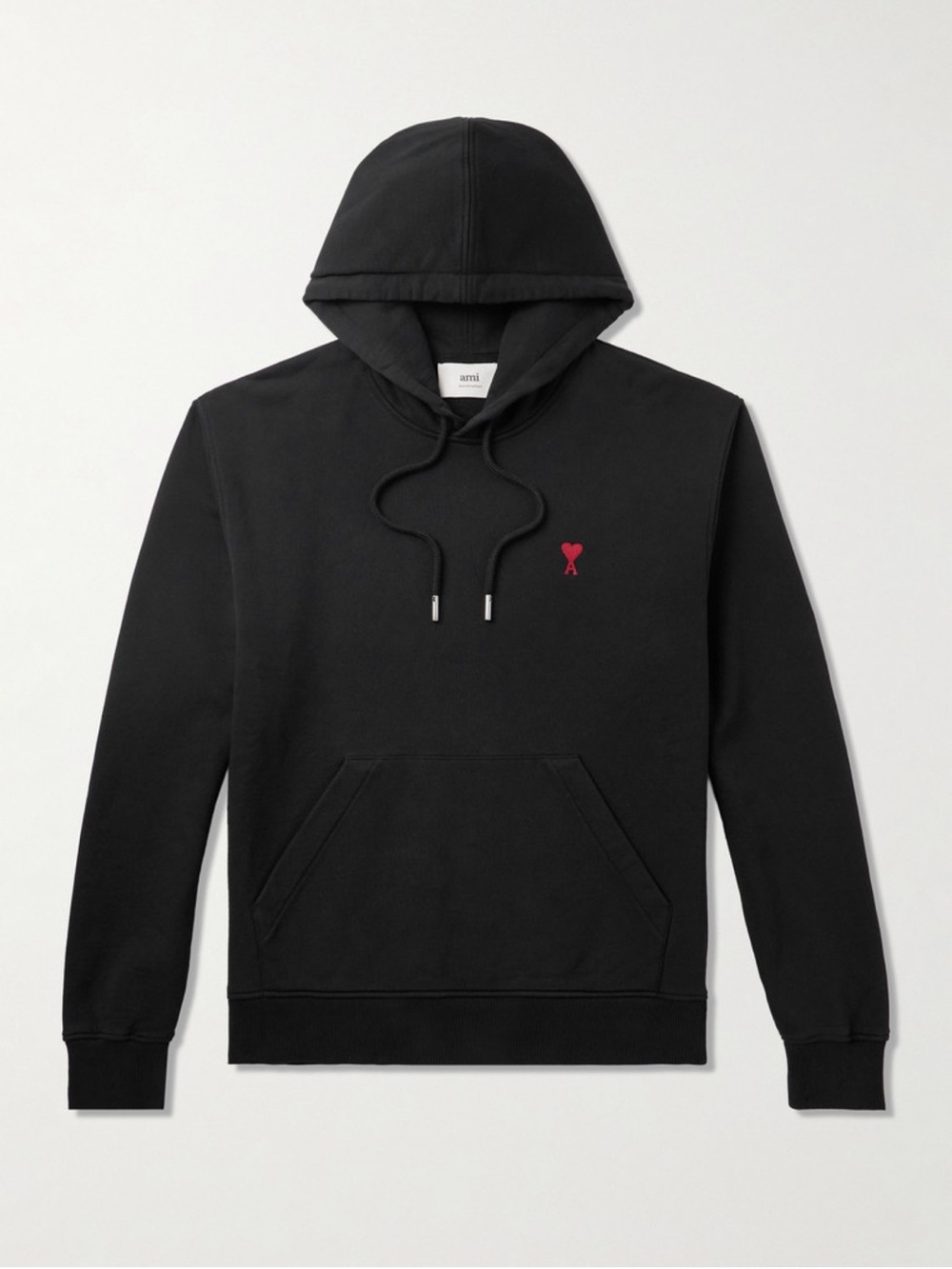 AMI Men’s Black Cotton Hoodie with Red Heart Logo